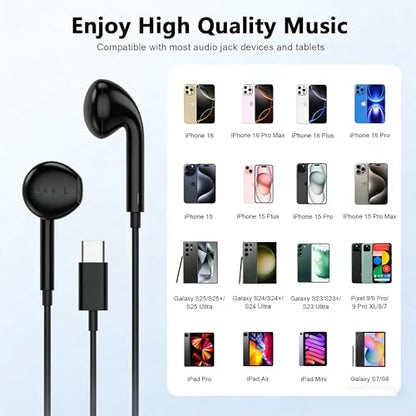 [Apple MFi Certified] USB C Headphones for iPhone 17 16 15 Pro Max 2 Pack - color: CBlack