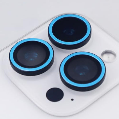Luminous Camera Lens Protector for iPhone 16 Pro / 16 Pro Max Metal Ring Tempered Glass Glow in The Dark Lens Cover (3PCS) (Blue, for iPhone 16 Pro/16 Pro Max) - color: Blue