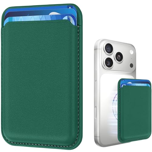 Magnetic Wallet Cell Phone Card Holder for Phone Case with Mag-Safe | Stronger Magnetic RFID Leather Phone Wallet Stick on Series of iPhone 17/16/15/14/13/12 and Pro/Promax, Emerald - color: Emerald, size: 1 Pack