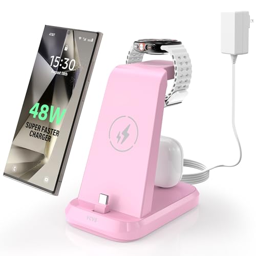 48W Super Fast Charging Station for Samsung Devices, 3 in 1 Charger Via USB C, Galaxy Watch Charger for Samsung Galaxy Watch Ultra/7/6/5/4/3, Galaxy S24/S23/S22/S21/Note20/Z Flip 5/Fold 5, Buds2/Pro