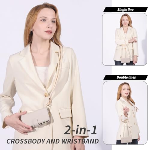 for iPhone 16 2-in-1 Magnetic Crossbody Wallet Case + Wrist Strap | Wireless Charging After Wallet Removal, Detachable Crossbody/Wrist Straps, Landscape Stand, Card Holder and Zipper Pocket - color: Cream apricot, size: iPhone 16
