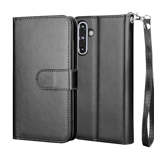 Njjex Galaxy A36 5G Case, for Samsung Galaxy A36 5G Wallet Case, [9 Card Slots] PU Leather ID Credit Holder Folio Flip [Detachable] Kickstand Magnetic Phone Cover & Lanyard for Samsung A36 [Black] - color: Black