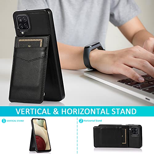 Phone Case for Samsung Galaxy A42 5G with Tempered Glass Screen Protector Credit Card Holder Wallet Cover Stand Leather Cell Accessories Glaxay A 42 G5 Gaxaly 42A S42 4G 2021 Cases Women Men Black - color: Black