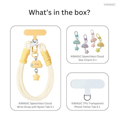 KIMAGIC Korean Dopamine Phone Wrist Strap - Handmade Thickened Phone Lanyard, Anti-Drop Hands-Free Charm - color: 06 Speechless Cloud Star Yellow