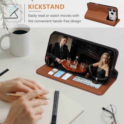 for iPhone 17 Pro Max 6.9" Wallet Case Card Holder Brown | Magsafe Compatible,RFID Blocking,Kickstand,Folio Cover,Genuine Leather - color: Brown, size: 6.9" iPhone 17 Pro Max