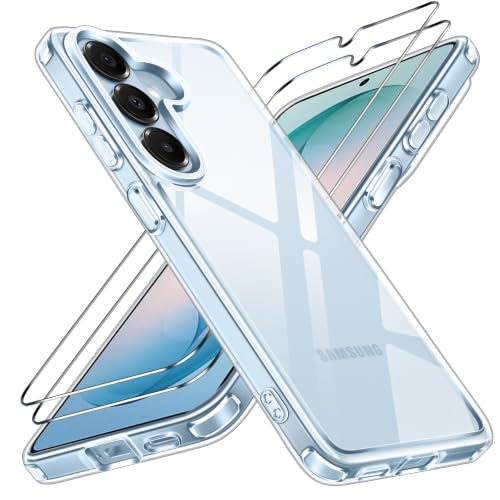 ivoler 3-in-1 Case for Samsung Galaxy S26 6.3 inch, Clear | with 2 Pack Screen Protector Tempered Glass, Military Shockproof Protective Hard Back Slim Bumper Phone Cover - color: Clear, size: For Samsung Galaxy S26 6.3 Inch