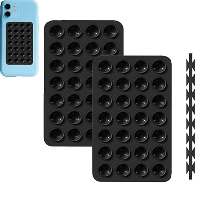 Rookii 2Pcs Suction Phone Holders Double-Sided,Hands-Free Silicone Suction Pad Sticky Phone Grip,Non Slip Case Sticky Pad Grip for Stand,Shower Mirror and Car Selfie (Black) - color: black