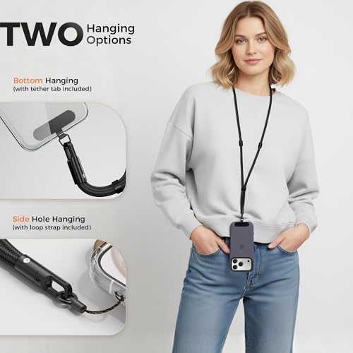 3-in-1 Phone Lanyard Crossbody/Neck/Wrist, Adjustable Strap with Tether Tab - color: Purple