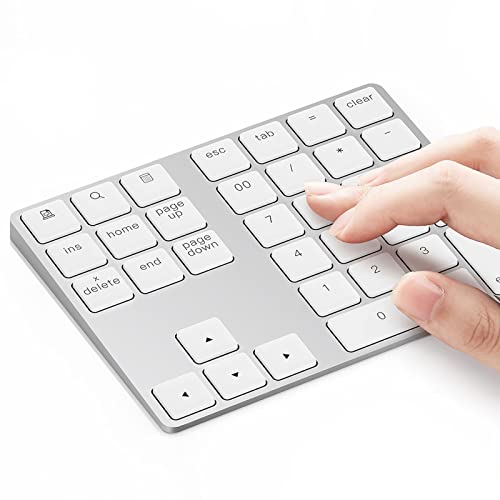 Lekvey Bluetooth Number Pad, Aluminum Rechargeable Wireless Numeric Keypad - color: White and Silver