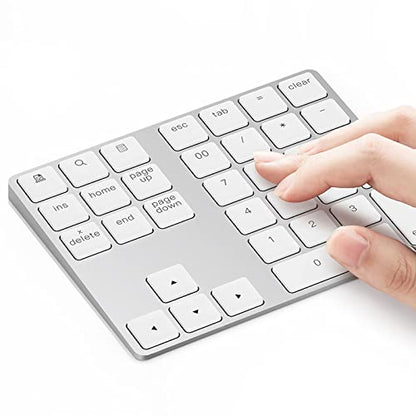 Lekvey Bluetooth Number Pad, Aluminum Rechargeable Wireless Numeric Keypad - color: White and Silver