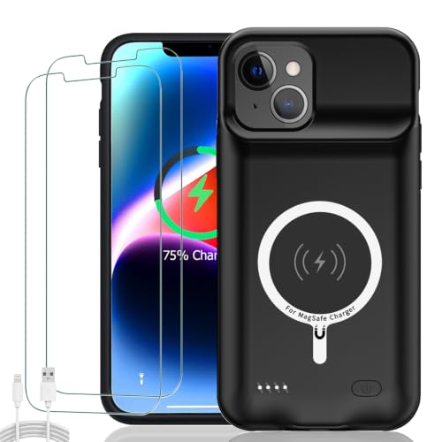 Battery Case for iPhone 14, Upgraded 10000mAh Ultra-Slim Rechargeable Portable Extended Battery Pack Support Qi Wireless Charging Case Compatible with iPhone 14(6.1 inch) Charger Case Cover(Black) - size: iPhone 14