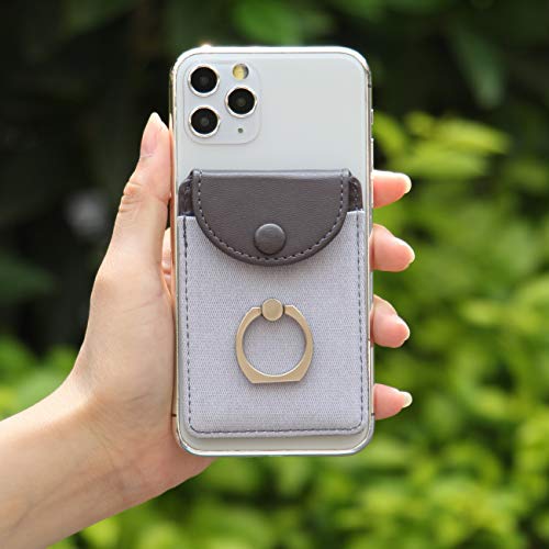 Self Adhesive Card Holder for Back of Phone with Ring Stand - Gray - color: (Finger Ring Gray)