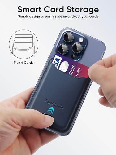 Phone Card Holder, Premium Leather Phone Wallet Stick on, Fit 4 Cards - color: Dark Blue