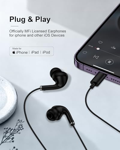 Wired Lightning Ear Buds for Apple Airpods iPhone 14 13, Headphones Earbuds - color: Black