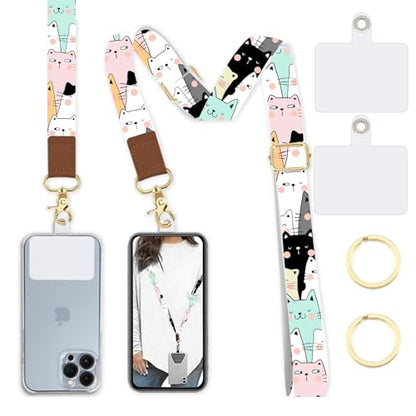 Phone Lanyard Wrist Strap Crossbody Adjustable, Cell Phone Lanyard for Around The Neck Shoulder Wristlet Strap - color: Pastel Cartoon Cats