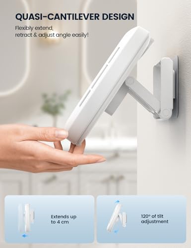 Lamicall Shower Phone Holder with Speaker Holes, IPX6 Waterproof Clear Sound & 480° Rotation Shower Case Accessories, Waterproof Bathroom Wall Mount for iPhone 17 Pro Max, S26 Ultra, 4-7" Phone - color: Snow White