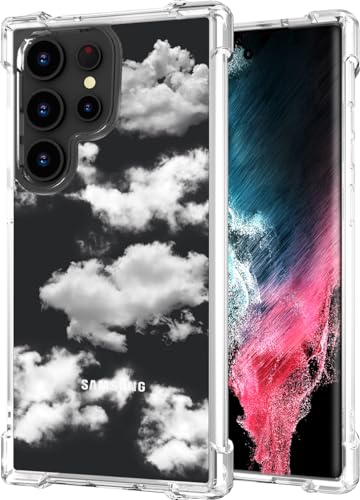 Hungo Galaxy S24 Ultra Plus Case for Women Floral Flower Clear Design Cute,Girly Girls Flower Case Compatible with Samsung Galaxy S24 Ultra Plus Clouds Sky - color: Clouds