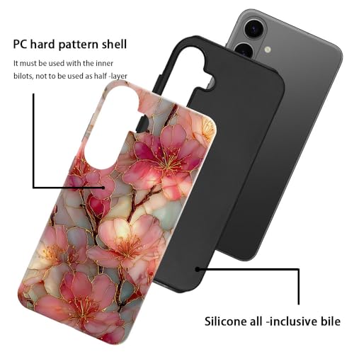Compatible with Samsung Galaxy S26 Case,Glossy Case All-Round Protection Shockproof Anti-Scratches TPU Cover,Cases for Man Woman-Blossoms Pink Flower Stained Glass - color: Blossoms Pink Flower Stained Glass, size: Galaxy S26