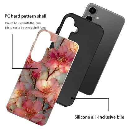 Compatible with Samsung Galaxy S26 Case,Glossy Case All-Round Protection Shockproof Anti-Scratches TPU Cover,Cases for Man Woman-Blossoms Pink Flower Stained Glass - color: Blossoms Pink Flower Stained Glass, size: Galaxy S26