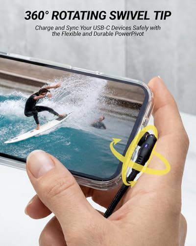 Scosche PowerPivot 60W Fast Charging USB-C to USB-C Cable, 4FT Braided Charger Cord with 360° Pivoting Connector Compatible with iPhone 17/16, iPad, Samsung Galaxy, MacBook & More, Black