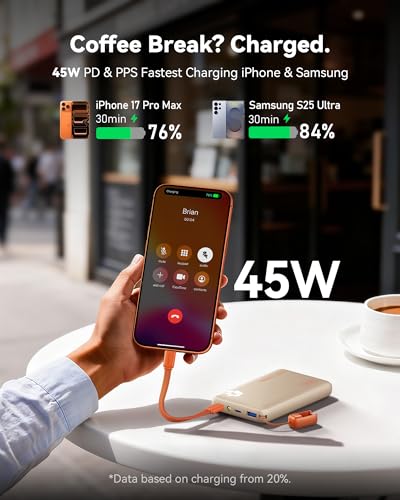 INIU 10000mAh 45W Fast Charging Portable Charger, Smaller Travel Power Bank - color: Beige