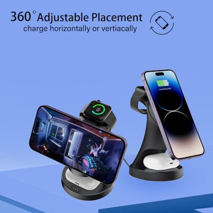 Wireless Charger,3 in 1 Magnetic Wireless Charger Stand, Fast Wireless Charging Dock for iPhone17/16/15/14/13/12 Series, Apple Watch Series, AirPods Pro. - color: Black
