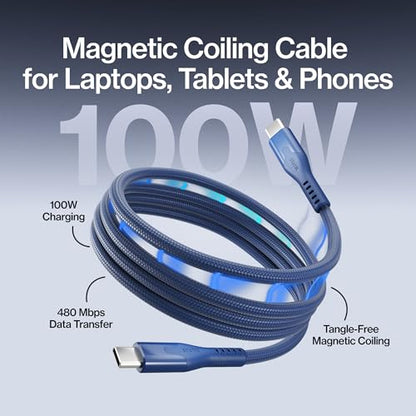 Statik MagStack Pro USB C to USB C Coiling Magnetic Charging Cable,100W - color: Navy, size: 3ft (3 Pack), style: USB-C to USB-C