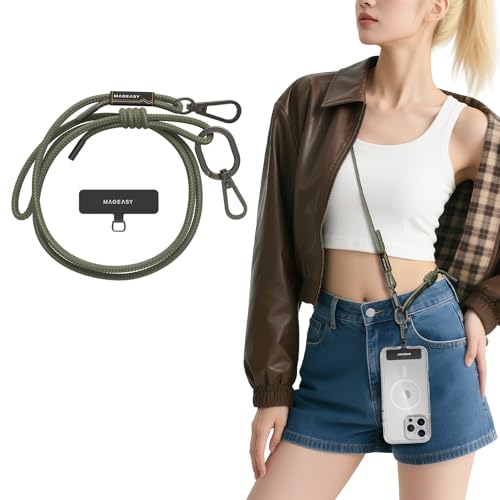 MAGEASY Universal Cell Phone Lanyard - Anti-Theft Rope Crossbody Phone Strap for iPhone 17 Pro Max & Most Smartphones, for Men & Women | 6mm Army Green - color: Army Green