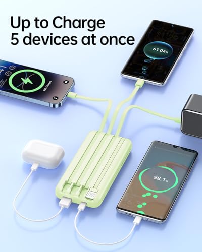 Portable Charger with Built in Cable 20000mAh Fast Charging - color: Green