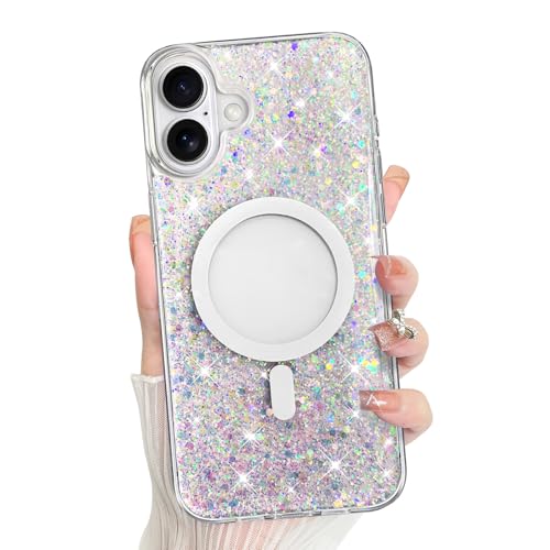 Bonoma for iPhone 16 Case Bling Glitter Crystal -Sparkly Glitter | Sparkly Back, Magnetic Support for MagSafe Shockproof, and Clear High-Duty Protection for Girls Women - color: Sparkly Glitter, size: iPhone 16