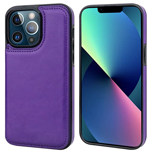 ONETOP for iPhone 13 Pro Wallet Case with Card Holder,Purple - color: Purple
