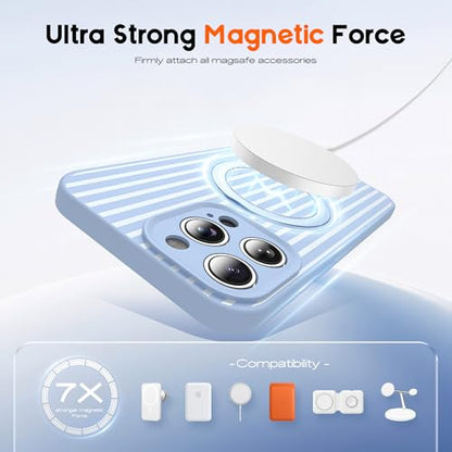 SKYLMW Striped Case for iPhone 14 Pro Max with Stand,6.7" Blue/White | Aesthetic Striped,Magnetic Stand,Compatible with Mag-Safe,Silicone 14 Pro Max Phone Case - color: Blue/White, size: Iphone 14 Pro Max
