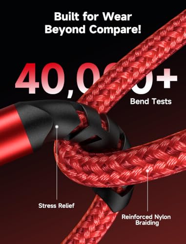 JSAUX USB C Cable for iPhone 18 Pro Max, Samsung, Car Carplay, 2-Pack 6.6ft - color: Red, size: 6.6ft+6.6ft
