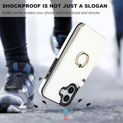 Folosu for iPhone 17 Case Wallet with Card Holder, Finger Ring Cover White - color: White