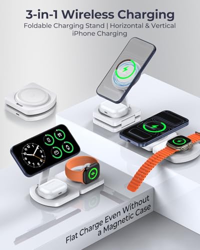 Wireless Charger for iPhone, 3-in-1 Magnetic Charging Station, Foldable - color: Apple White