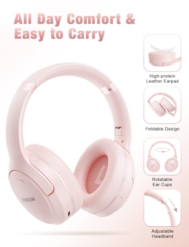 RUNOLIM Active Noise Cancelling Headphones, Wireless Bluetooth Over Ear - color: Pink