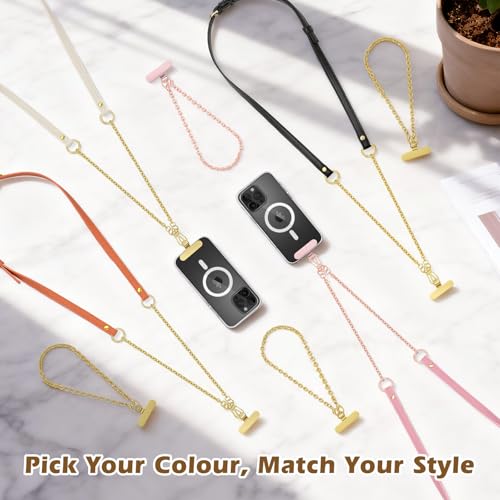 MoKo Universal Phone Crossbody Lanyard Phone Chain, Anti-Theft Adjustable Cellphone Cross Body Neck Strap & iPhone Wrist Strap with 2×Metal Tether Tabs for iPhone 17, Most Smartphones, Pink&Rose Gold - color: Pink&rose Gold