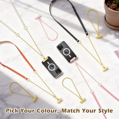 MoKo Universal Phone Crossbody Lanyard Phone Chain, Anti-Theft Adjustable Cellphone Cross Body Neck Strap & iPhone Wrist Strap with 2×Metal Tether Tabs for iPhone 17, Most Smartphones, Pink&Rose Gold - color: Pink&rose Gold