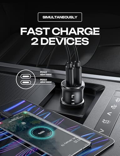 LISEN 90W USB C Car Charger USB C Fast Charge,45W PD&QC3.0 Fast Car Charger - color: Black, size: 1 Pack
