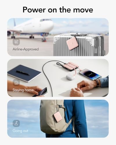 VRURC Portable Charger for iPhone Built-in Cables, Fast Charging Power Bank - color: Pink