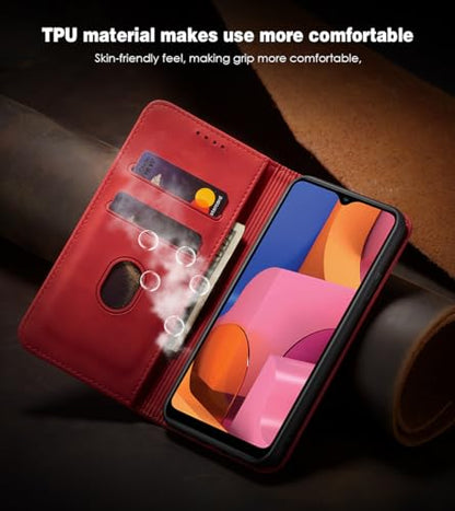 Asuwish Flip Wallet Phone Case for Samsung Galaxy A20s with Tempered Glass Screen Protector Magnetic Closure Folio Cover Credit Card Holder Slot Stand Cell Accessories A 20s Plus A207M Women Red - color: Red