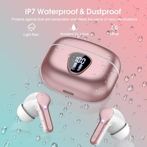 Wireless Earbuds, Bluetooth 5.4 Headphones HiFi Stereo, Bluetooth Earbuds - color: Rose Gold