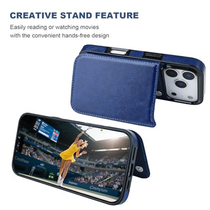 ONETOP for iPhone 17 Pro Wallet Case with Credit Card Holder,Blue | Kickstand,ID/Cash Holder,Case Wallet with Card Slots,Double Magnetic Clasp,Durable PU Leather Shockproof Cover for Women Men - color: Blue