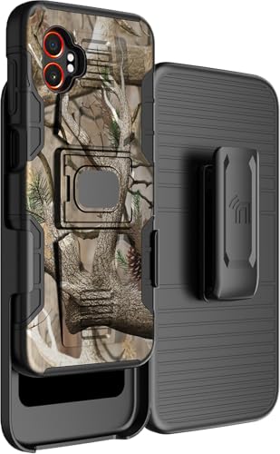 Nakedcellphone Rugged Combo for Samsung Galaxy XCover 7 Pro Case - Camo | Hybrid Cover + Belt Clip Holster, Rotating Phone Holder, Ring Grip, with Kickstand, For XCover7 Pro (2025, SM-G766) - color: Camo