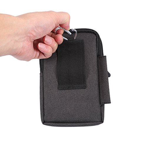 Vertical Cell Phone Belt Clip Holster, Phone Waist Bag for Mens, Nylon Smartphone Holder with Belt Loop Mobile Phone Waist Belt Pouch Wallet Zipper Phone Carrying Case Outdoor Sport Travel Bumbag - color: Black