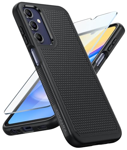 FNTCASE for Galaxy A15-5G Phone Case: Dual Layer Samsung A15 5G Cover Black | Non Slip Matte Textured Protective Cases With Screen Protector, Military Grade Shockproof Drop Protection, Daily Use, Black - color: Black, size: For Galaxy A15
