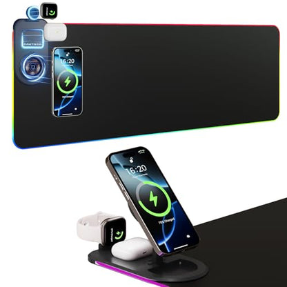HAUTOCO Wireless Charging Mouse Pad, RGB Large Gaming Desk Mat - color: Black