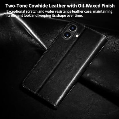 Belemay Leather Wallet Case Compatible with iPhone 17, Premium Cowhide Leather Two-Tone Effect, RFID Blocking Card Holders, Shockproof TPU Shell, Kickstand, Protective Flip Cover, 6.3", Black - color: Black, size: iPhone 17