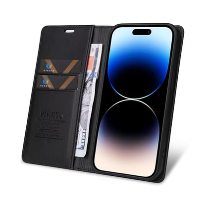 Caseurban Compatible with iPhone 14 Pro Wallet Case PU Leather Flip Folio Case with Card Holder Magnetic Closure Shockproof Protective Phone Cover Black - color: Black, size: iPhone 14 Pro
