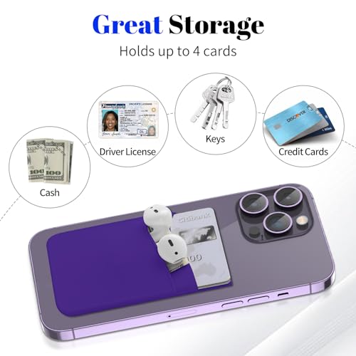 Senose Credit Card Holder for Phone Case, 3 Pack Stick on Phone Wallet - color: Black+White+Purple